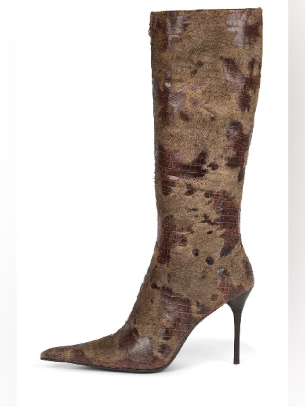 Jeffery Campbell Proposal F Pointed Toe Brown Croc Fur Knee High Boots Size 8 - Picture 9 of 16
